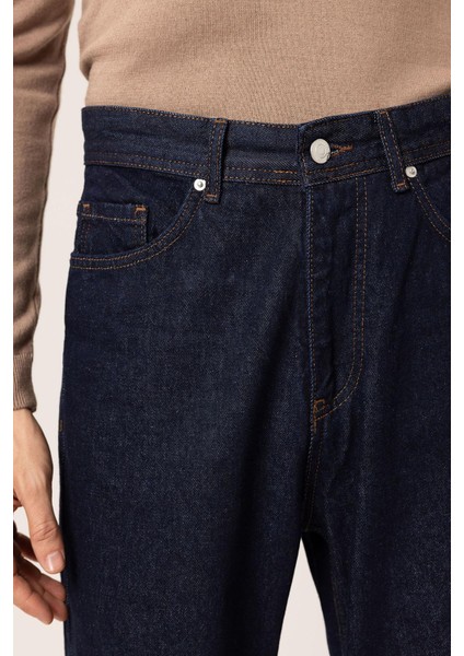 Koyu Mavi Yüksek Bel Regular Fit Erkek Kot Pantolon