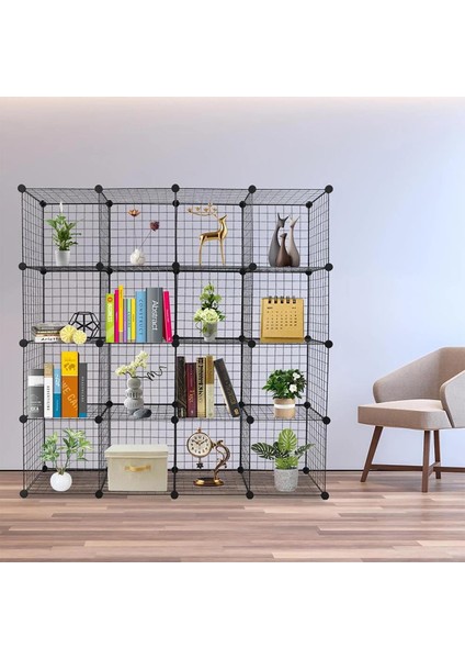 16'lı Tel Küp Çok Amaçlı Organizer Raf Siyah 33CM
