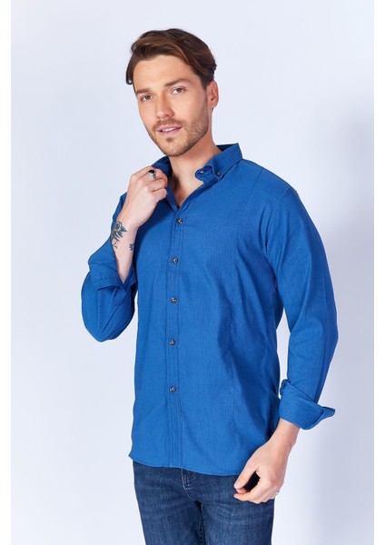 Likralı Esnek Dar Kesim Pensli Uzun Kol Gömlek | Indigo MES133008-01