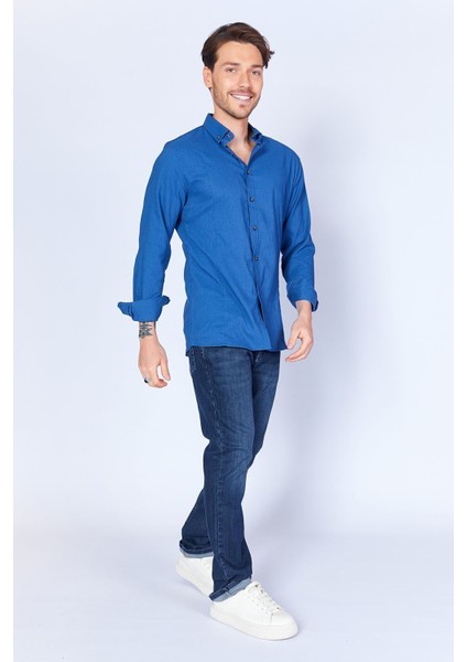 Likralı Esnek Dar Kesim Pensli Uzun Kol Gömlek | Indigo MES133008-01 modelleri