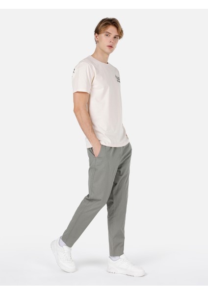 Regular Fit Yuvarlak Yaka Erkek Bej Kısa Kol Tişört Cl1066765