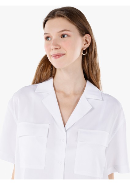 Regular Fit Shirt Neck Düz Kadın Beyaz Kısa Kol Gömlek Cl1068238