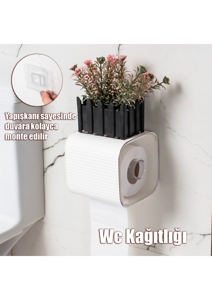 2041 Yapışkanlı Banyo Tuvalet Kağıtlığı Wc Peçetelik Kağıtlık Tutucu Tuvalet Organizeri Beyaz