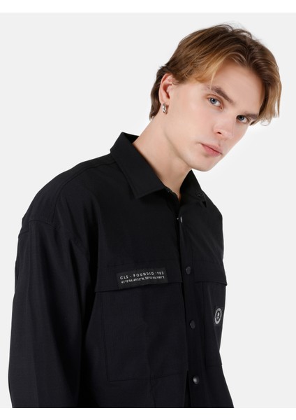 Comfort Fit Shirt Neck Düz Erkek Siyah Uzun Kol Gömlek Cl1068193 fırsatları
