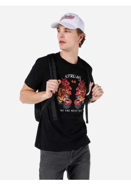 Regular Fit Yuvarlak Yaka Erkek Siyah Kısa Kol Tişört Cl1068204