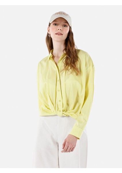 Regular Fit Shirt Neck Kadın Yeşil Uzun Kol Gömlek Cl1068370