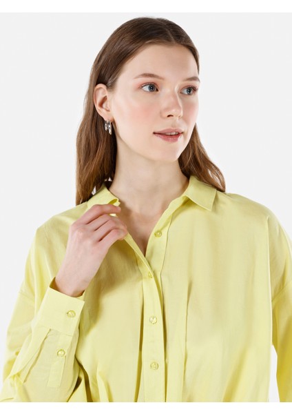 Regular Fit Shirt Neck Kadın Yeşil Uzun Kol Gömlek Cl1068370