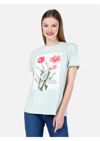 Regular Fit Yuvarlak Yaka Kadın Yeşil Kısa Kol Tişört Cl1067997