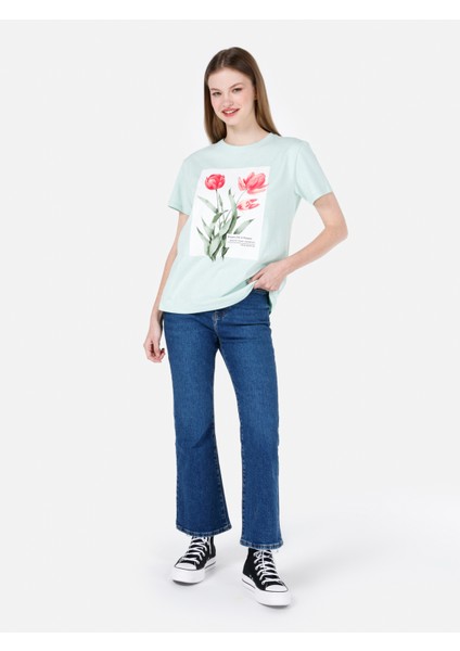 Regular Fit Yuvarlak Yaka Kadın Yeşil Kısa Kol Tişört Cl1067997