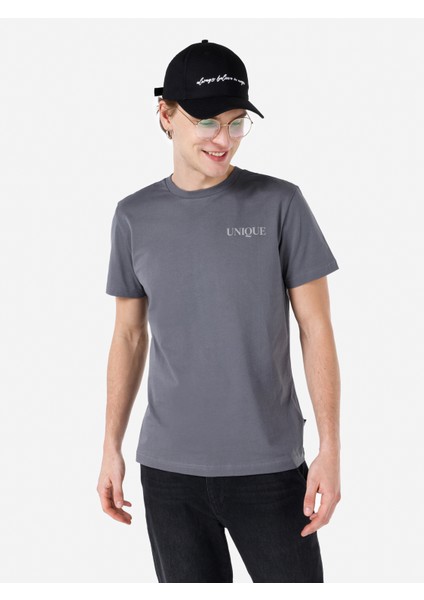 Regular Fit Yuvarlak Yaka Erkek Gri Kısa Kol Tişört Cl1068142