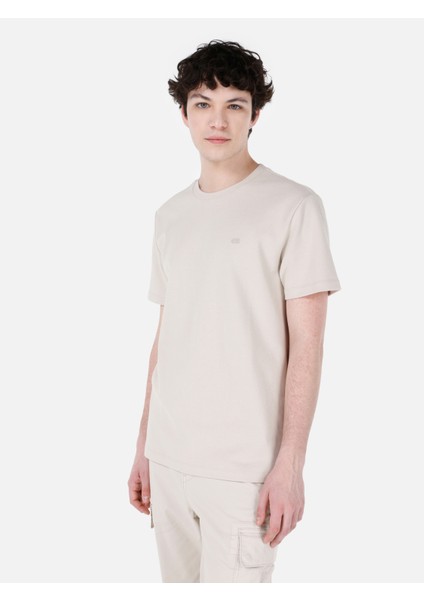 Regular Fit Yuvarlak Yaka Erkek Bej Kısa Kol Tişört Cl1067840