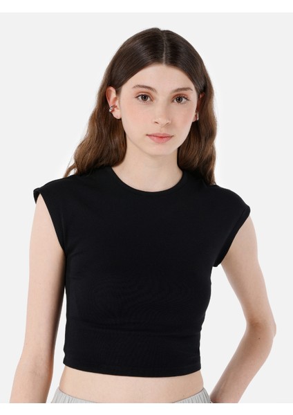 Slim Fit Yuvarlak Yaka Kadın Siyah Kısa Kol Tişört Cl1068561 fırsatları