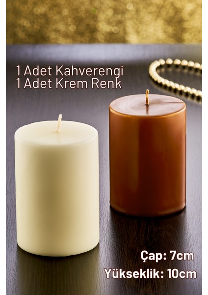 2'li Dekoratif Mum Seti - Hediyelik Mum - Krem ve Kahverengi Mum fiyatları