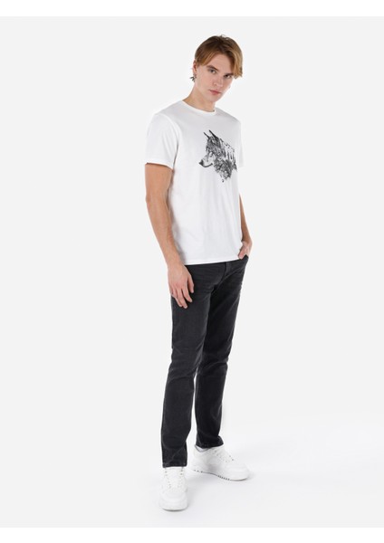 Regular Fit Yuvarlak Yaka Erkek Beyaz Kısa Kol Tişört Cl1068515