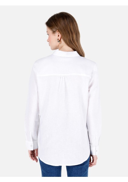 Regular Fit Shirt Neck Kadın Beyaz Uzun Kol Gömlek Cl1068911