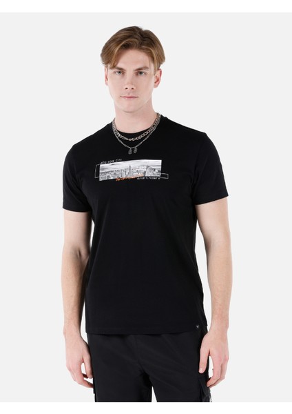 Regular Fit Yuvarlak Yaka Erkek Siyah Kısa Kol Tişört Cl1067636