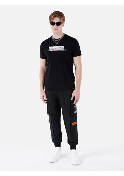 Regular Fit Yuvarlak Yaka Erkek Siyah Kısa Kol Tişört Cl1067636