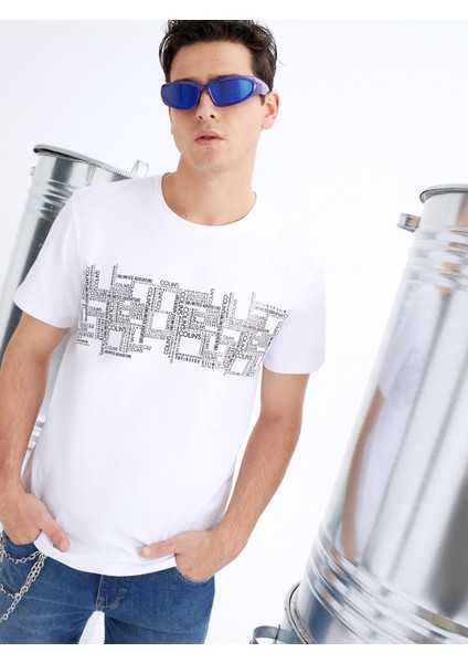 Regular Fit Yuvarlak Yaka Erkek Beyaz Kısa Kol Tişört Cl1069257