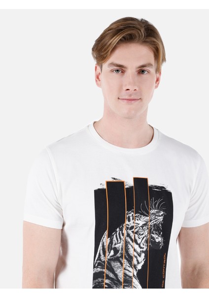 Regular Fit Yuvarlak Yaka Erkek Beyaz Kısa Kol Tişört Cl1050173