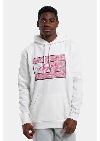 Tommy Jeans Logolu Erkek Beyaz Sweatshırt
