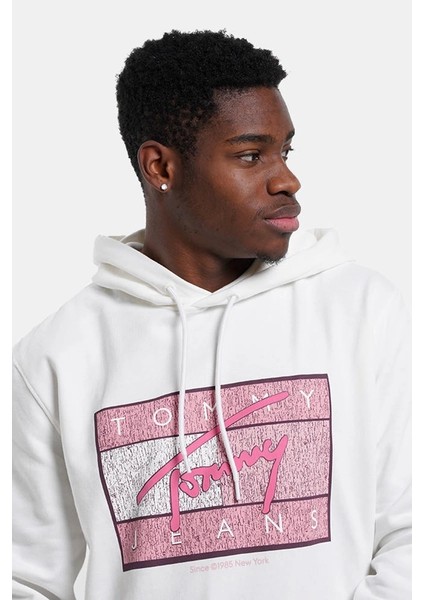 Tommy Jeans Logolu Erkek Beyaz Sweatshırt