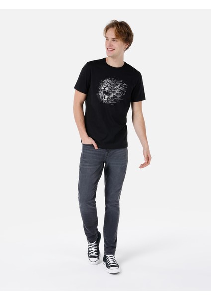 Regular Fit Yuvarlak Yaka Erkek Siyah Kısa Kol Tişört Cl1068513