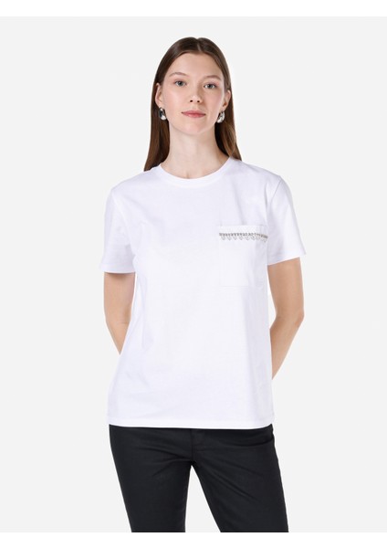 Regular Fit Yuvarlak Yaka Kadın Beyaz Kısa Kol Tişört Cl1068437