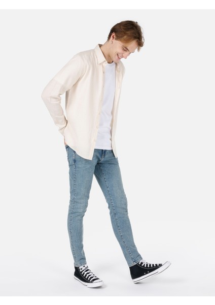 Slim Fit Shirt Neck Düz Erkek Bej Uzun Kol Gömlek Cl1066755 modelleri