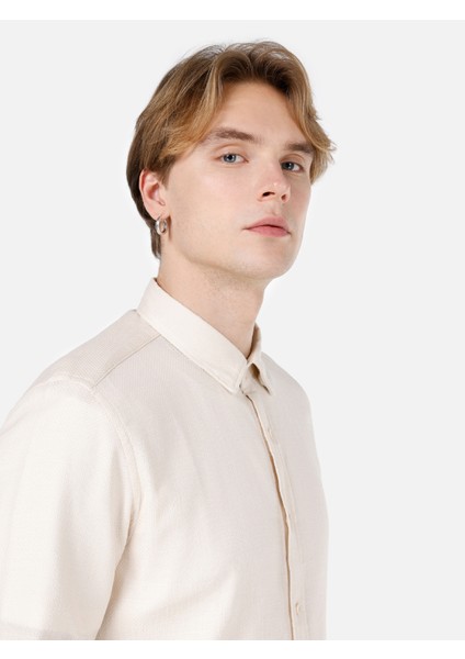 Slim Fit Shirt Neck Düz Erkek Bej Uzun Kol Gömlek Cl1066755 fırsatları