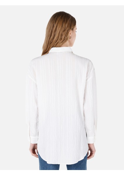 Regular Fit Shirt Neck Kadın Beyaz Uzun Kol Gömlek Cl1067333