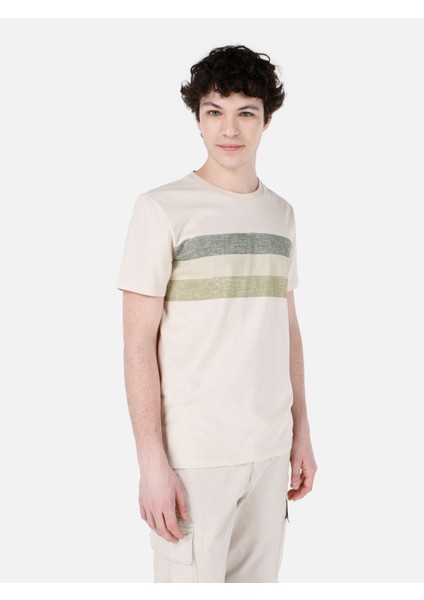 Regular Fit Yuvarlak Yaka Erkek Bej Kısa Kol Tişört Cl1068416