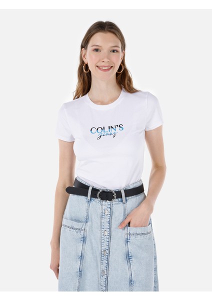Slim Fit Yuvarlak Yaka Kadın Beyaz Kısa Kol Tişört Cl1068728