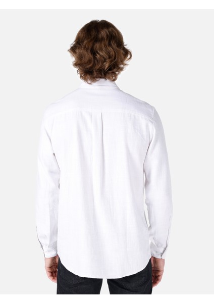 Regular Fit Shirt Neck Düz Erkek Beyaz Uzun Kol Gömlek Cl1066816