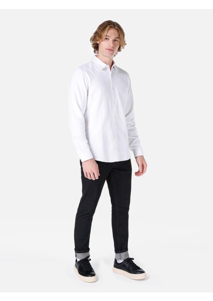 Regular Fit Shirt Neck Düz Erkek Beyaz Uzun Kol Gömlek Cl1066816