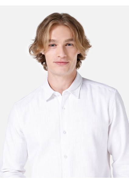 Regular Fit Shirt Neck Düz Erkek Beyaz Uzun Kol Gömlek Cl1066816
