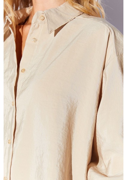 Bej Soft Yumuşak Dokulu Modal Karışımlı Oversize Kadın Gömlek | MKS169503-01 fırsatları
