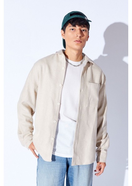 Kaşe Akrilik Soft Dokulu Düz Oversize Kışlık Erkek Dış Gömlek | Taş MEW129528-01