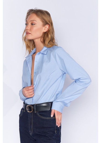 Mavi Likralı Pamuk Kadın Gömlek | MKS166847-01 modelleri