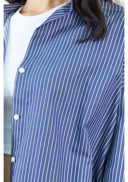 Çizgili Kadın Gömlek | Lacivert MKS167432-01 fırsatları