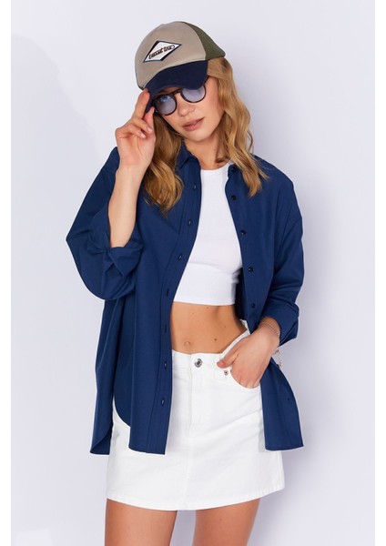 Lacivert Kadın Poplin Gömlek | MKS163867-01 modelleri