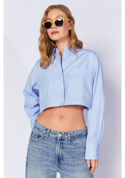 Mavi Bağlama Detaylı Çift Cepli Çizgili Gömlek | MKS169147-01 modelleri