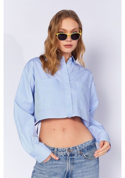 Mavi Bağlama Detaylı Çift Cepli Çizgili Gömlek | MKS169147-01 fırsatları