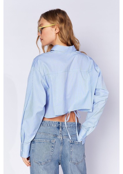 Mavi Bağlama Detaylı Çift Cepli Çizgili Gömlek | MKS169147-01 indirimleri