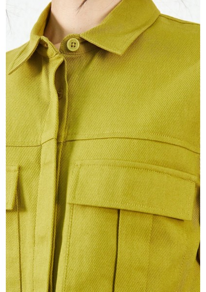 Olive Crop Gabardin Ön Cep Detaylı Gömlek fırsatları