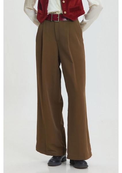 Pilili Yüksek Bel Kumaş Pantolon Haki fiyatları