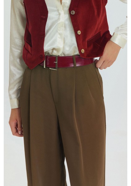 Pilili Yüksek Bel Kumaş Pantolon Haki indirimleri