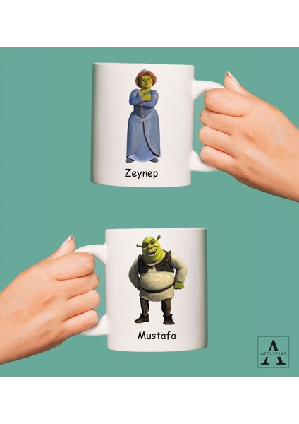 Kişiye Özel Shrek Fiona Tasarımlı 2'li Kupa Bardak
