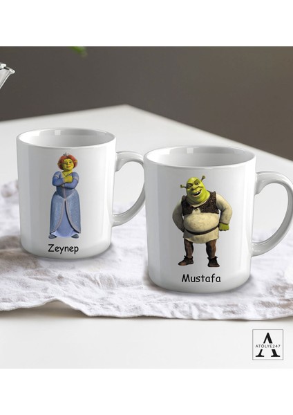 Kişiye Özel Shrek Fiona Tasarımlı 2'li Kupa Bardak
