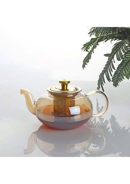 Kendinden Süzgeçli Cam Demlik - 600 ml Çaydanlık Demliği Gold
