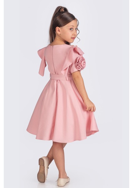 Kloş Etekli Gül Detaylı Kısa Kollu Kız Çocuk Elbisesi fiyatları